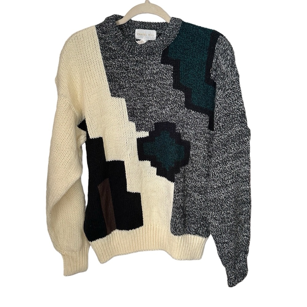 Chapel Hill Sweater Sz L Pullover Knit Crewneck Colorful Geometric Abstract VTG